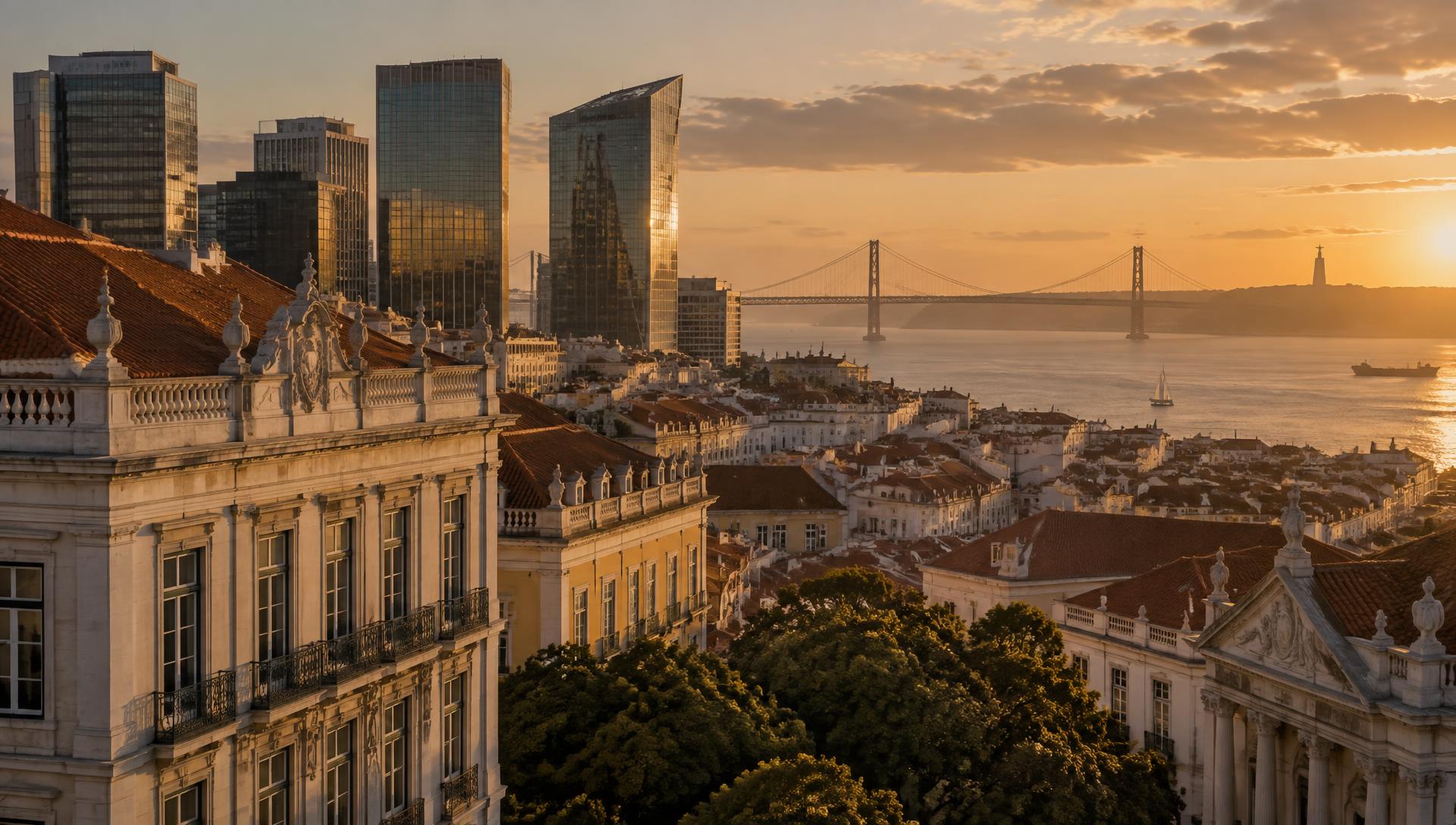 Lisbon skyline at golden hour